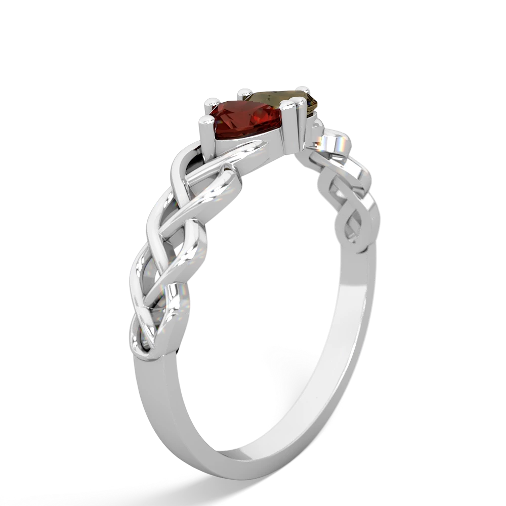 Garnet Heart To Heart Braid 14K White Gold ring R5870