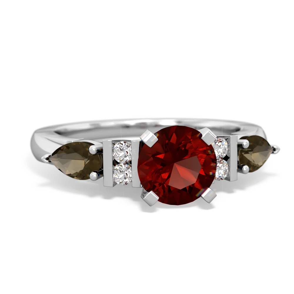 Garnet 6Mm Round Eternal Embrace Engagement 14K White Gold ring R2005