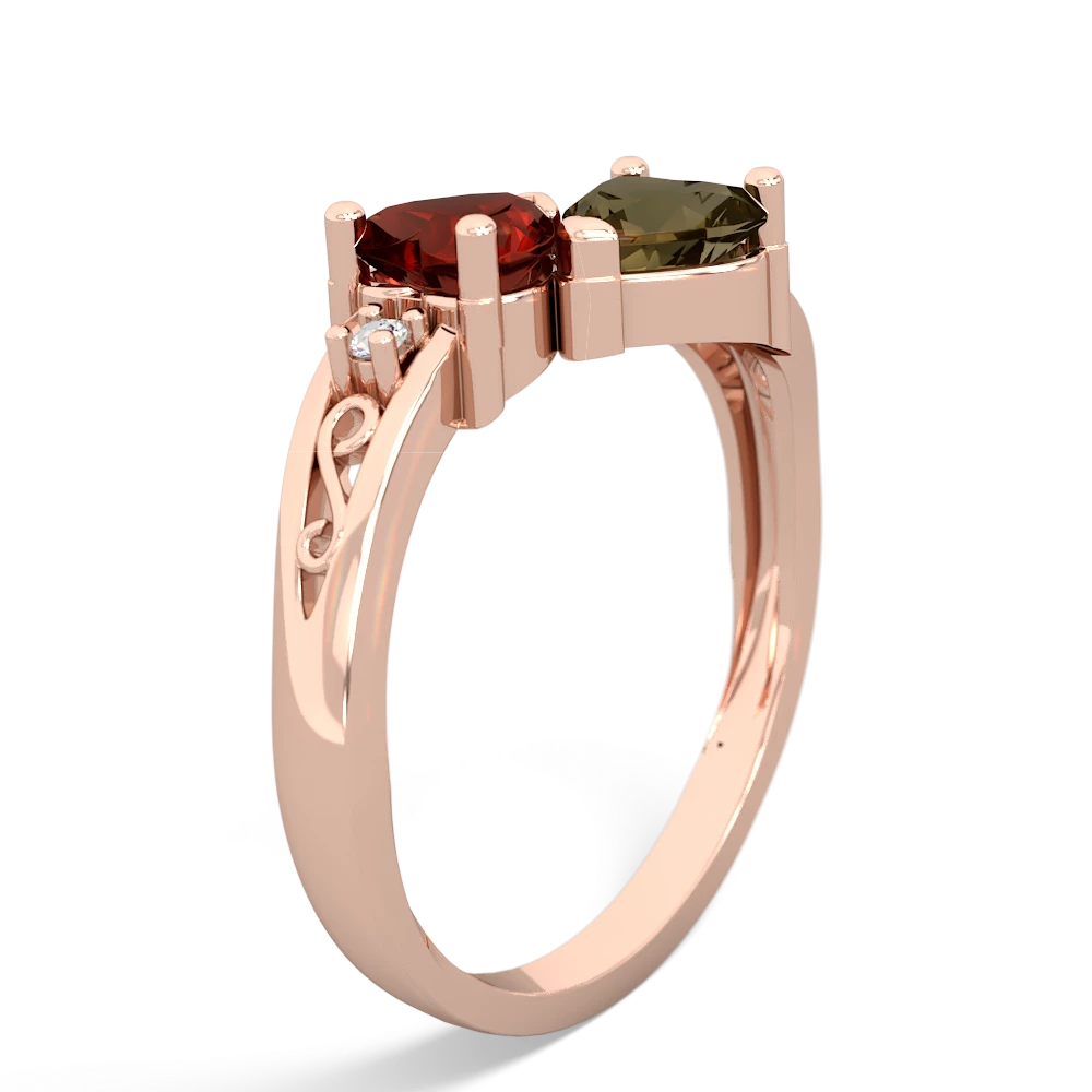 Garnet Snuggling Hearts 14K Rose Gold ring R2178