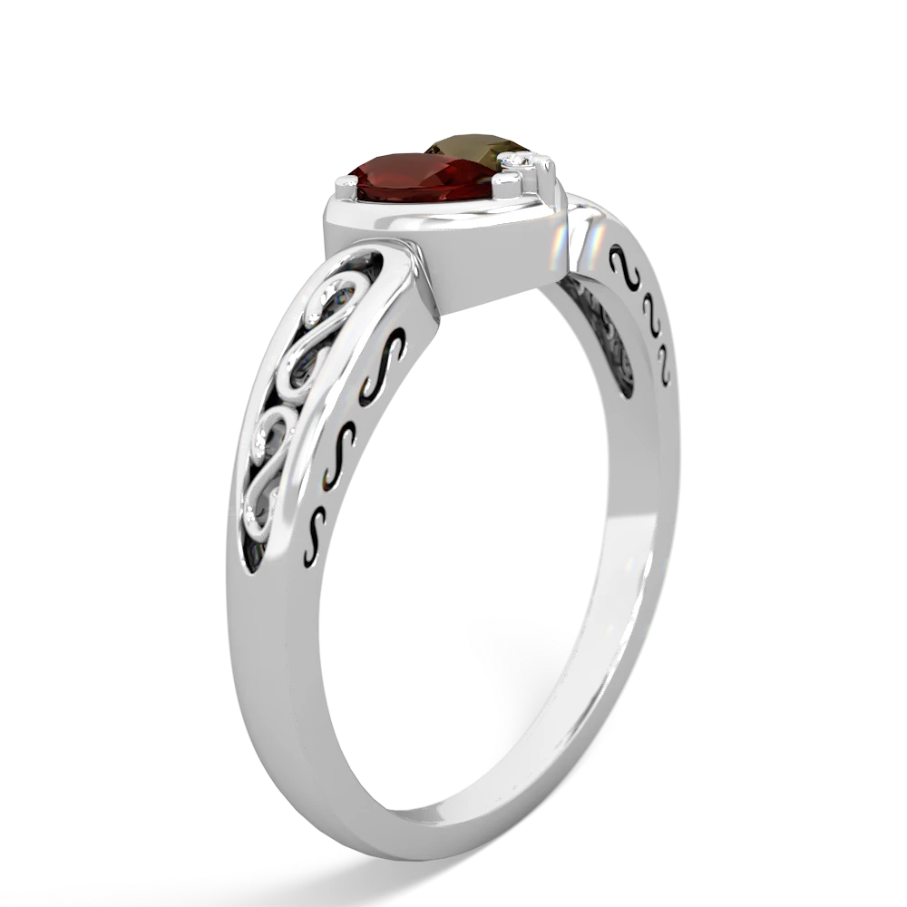 Garnet Filligree 'One Heart' 14K White Gold ring R5070