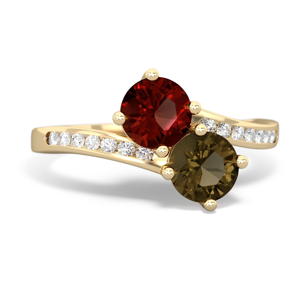 Garnet Channel Set Two Stone 14K Yellow Gold ring R5303