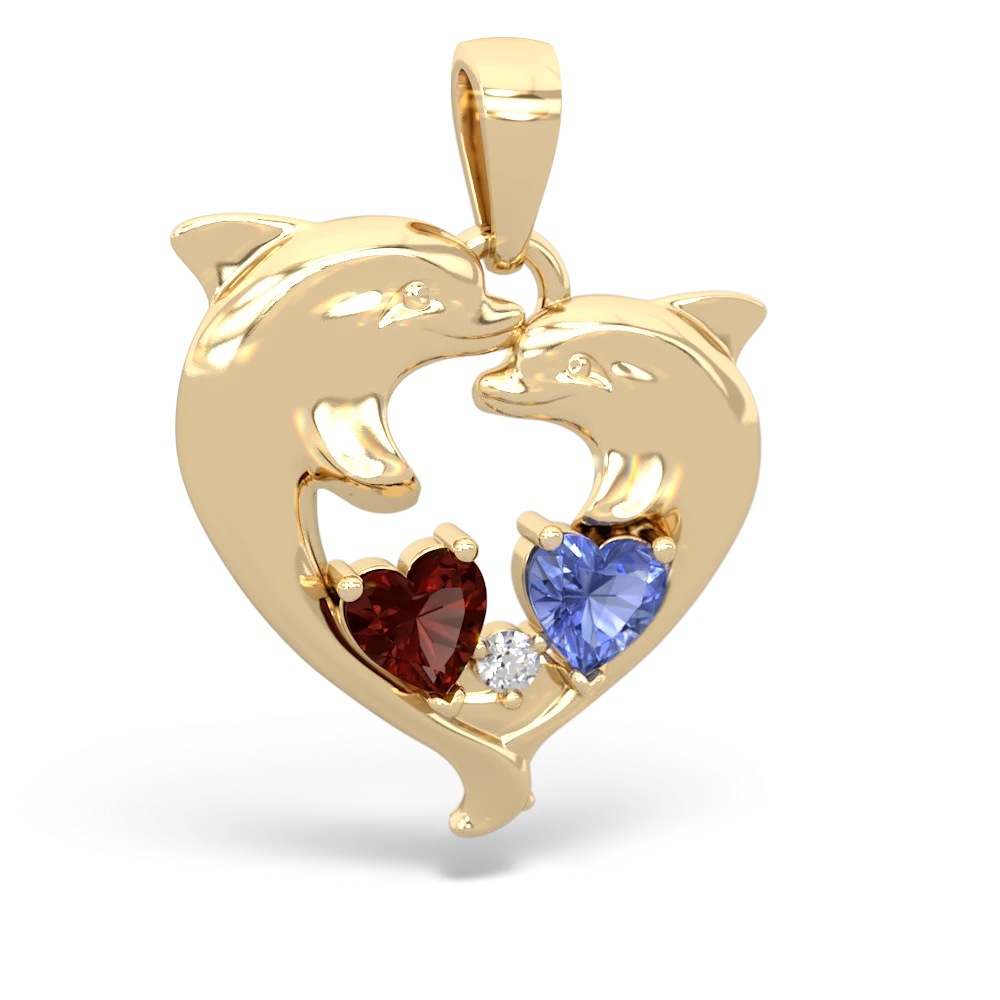 Garnet Dolphin Heart 14K Yellow Gold pendant P5820