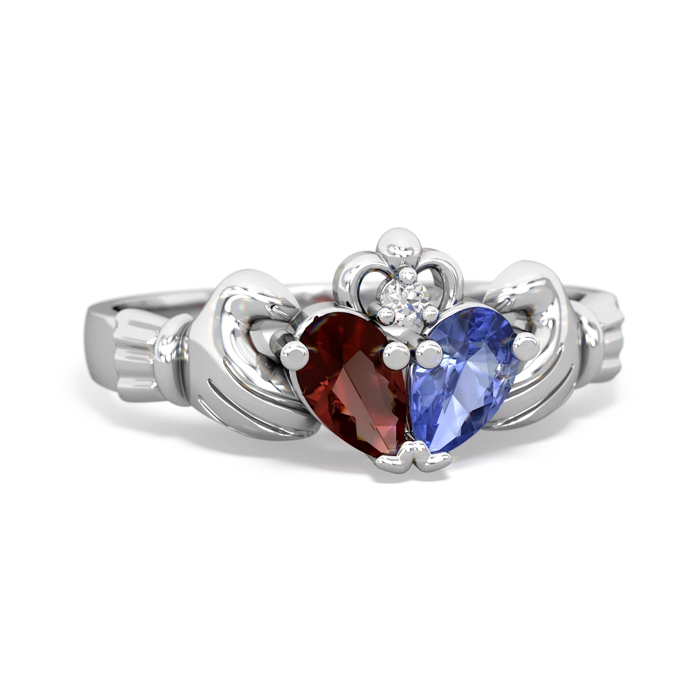 Garnet 'Our Heart' Claddagh 14K White Gold ring R2388