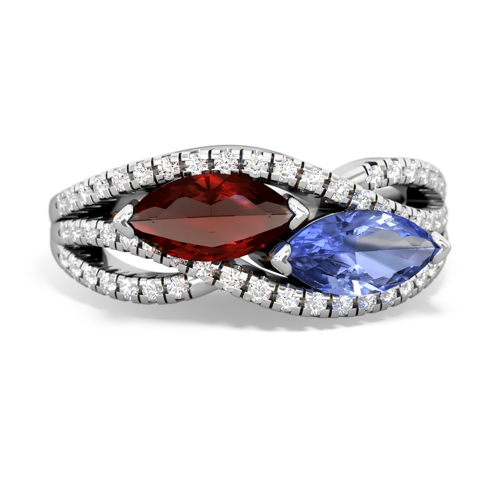 Garnet Diamond Rivers 14K White Gold ring R3070