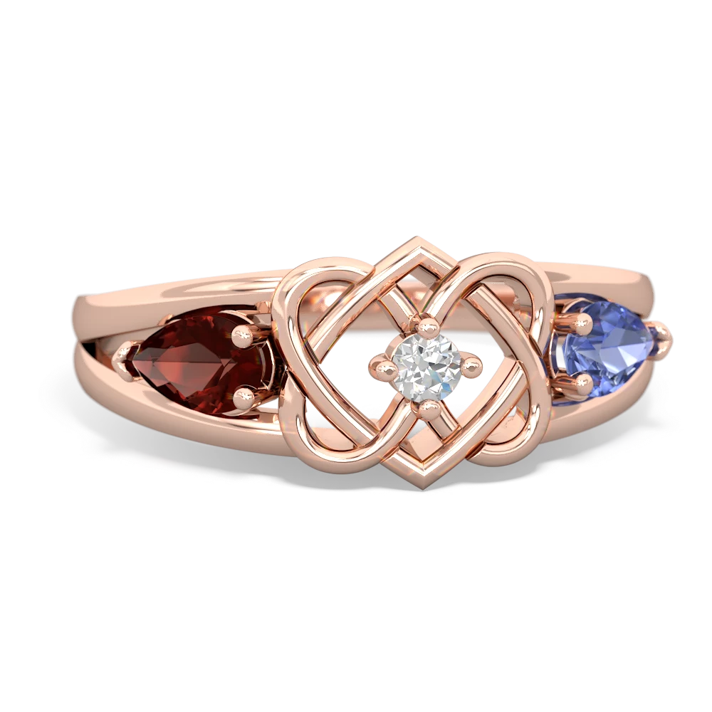 Garnet Hearts Intertwined 14K Rose Gold ring R5880