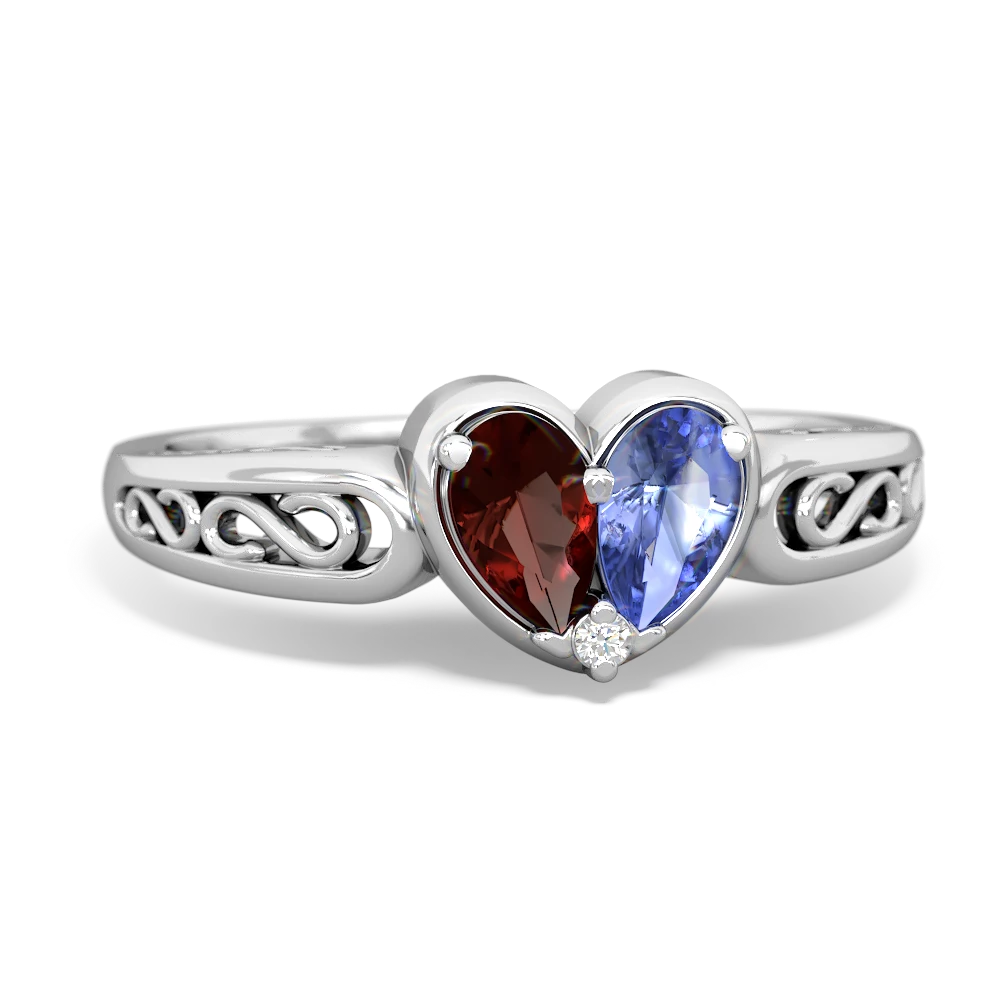 Garnet Filligree 'One Heart' 14K White Gold ring R5070