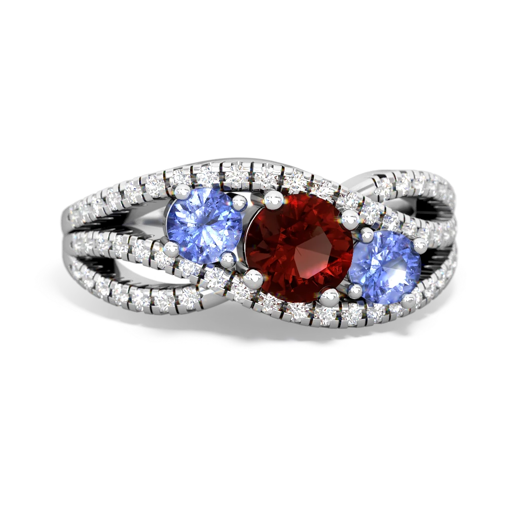 Garnet Three Stone Aurora 14K White Gold ring R3080