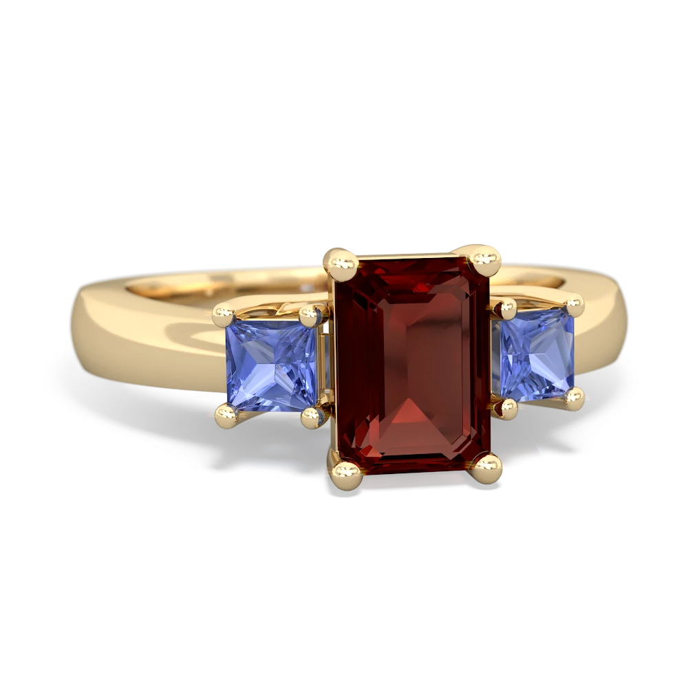 Garnet Three Stone Emerald-Cut Trellis 14K Yellow Gold ring R4021