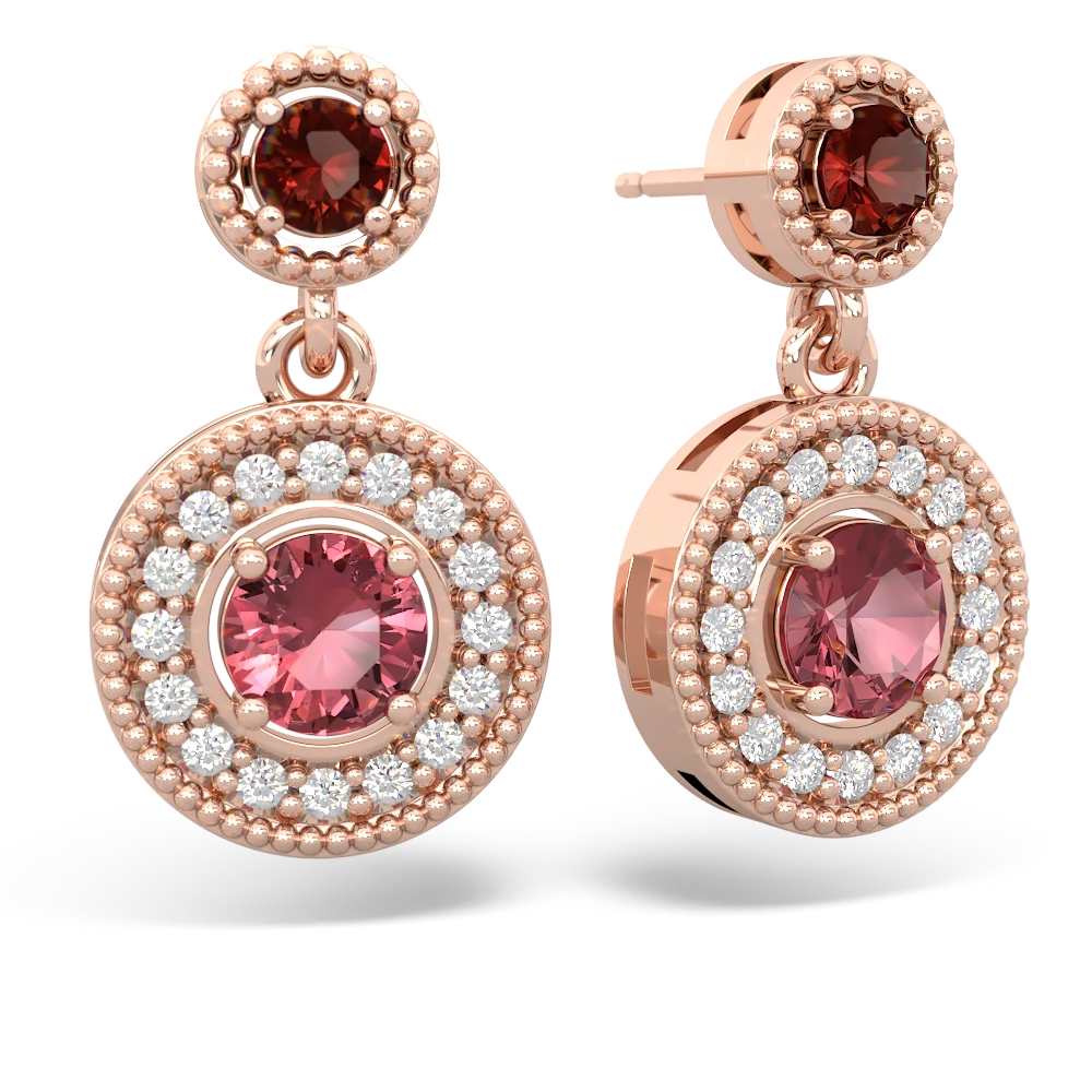 Garnet Halo Dangle 14K Rose Gold earrings E5319