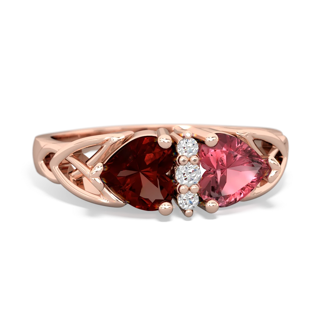 Garnet Celtic Knot Double Heart 14K Rose Gold ring R5040