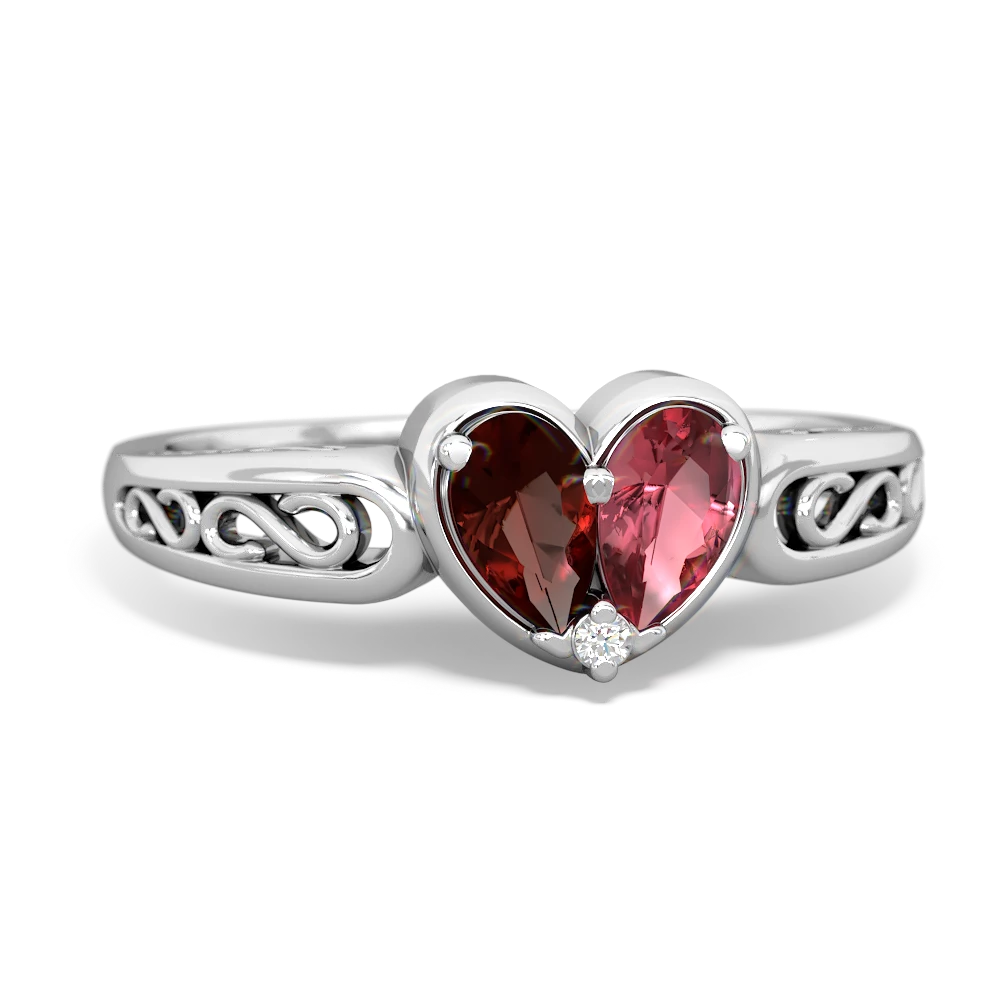 Garnet Filligree 'One Heart' 14K White Gold ring R5070