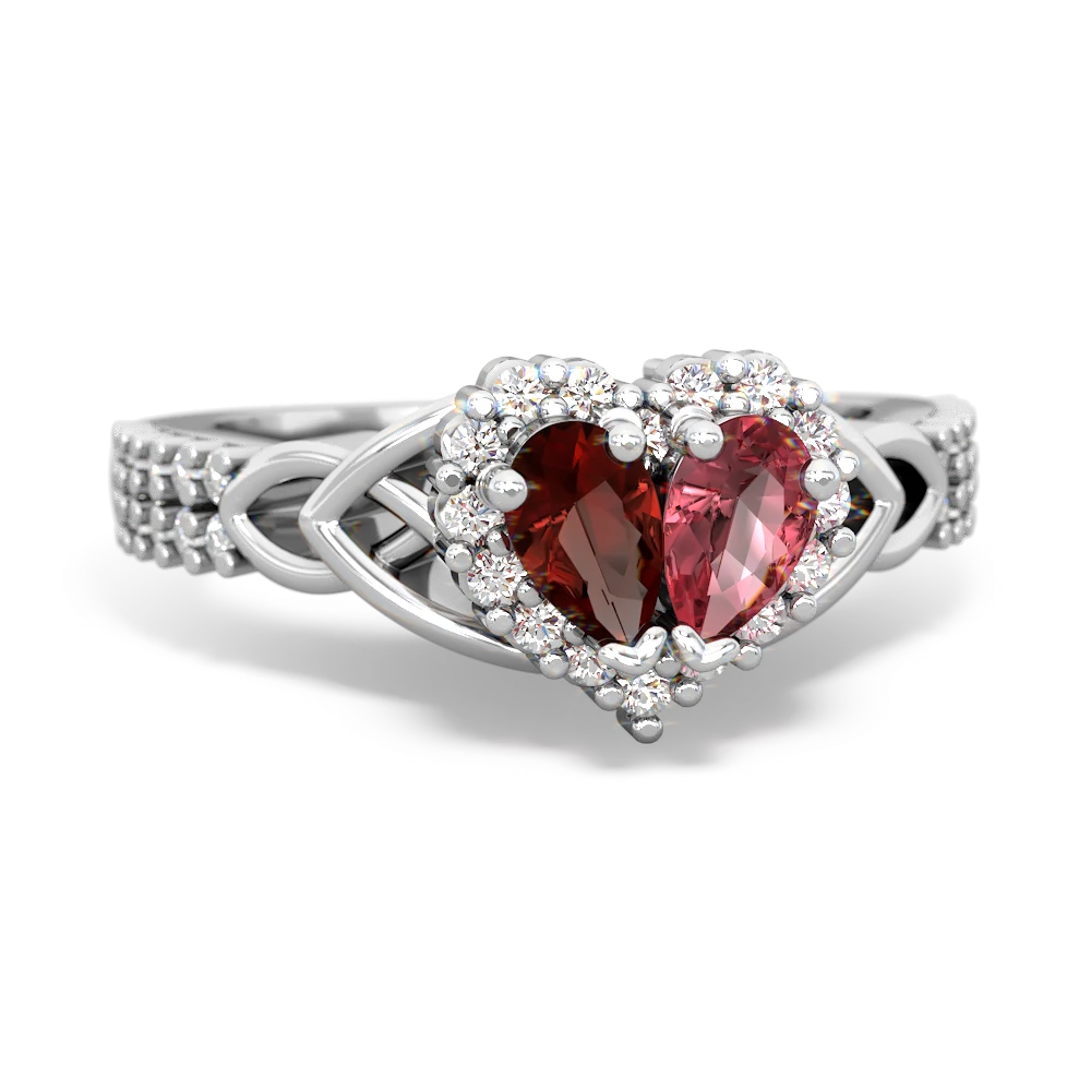 Garnet Celtic Knot Two Hearts As One 14K White Gold ring R2644HRT