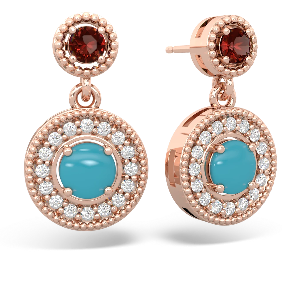 Garnet Halo Dangle 14K Rose Gold earrings E5319