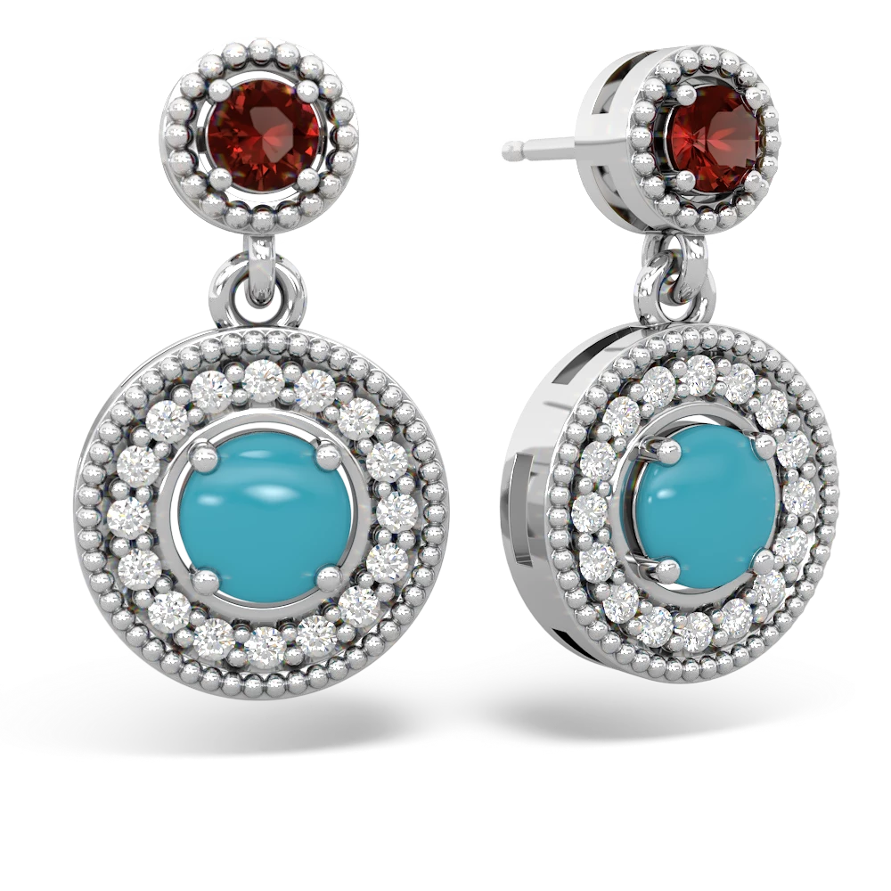 Garnet Halo Dangle 14K White Gold earrings E5319