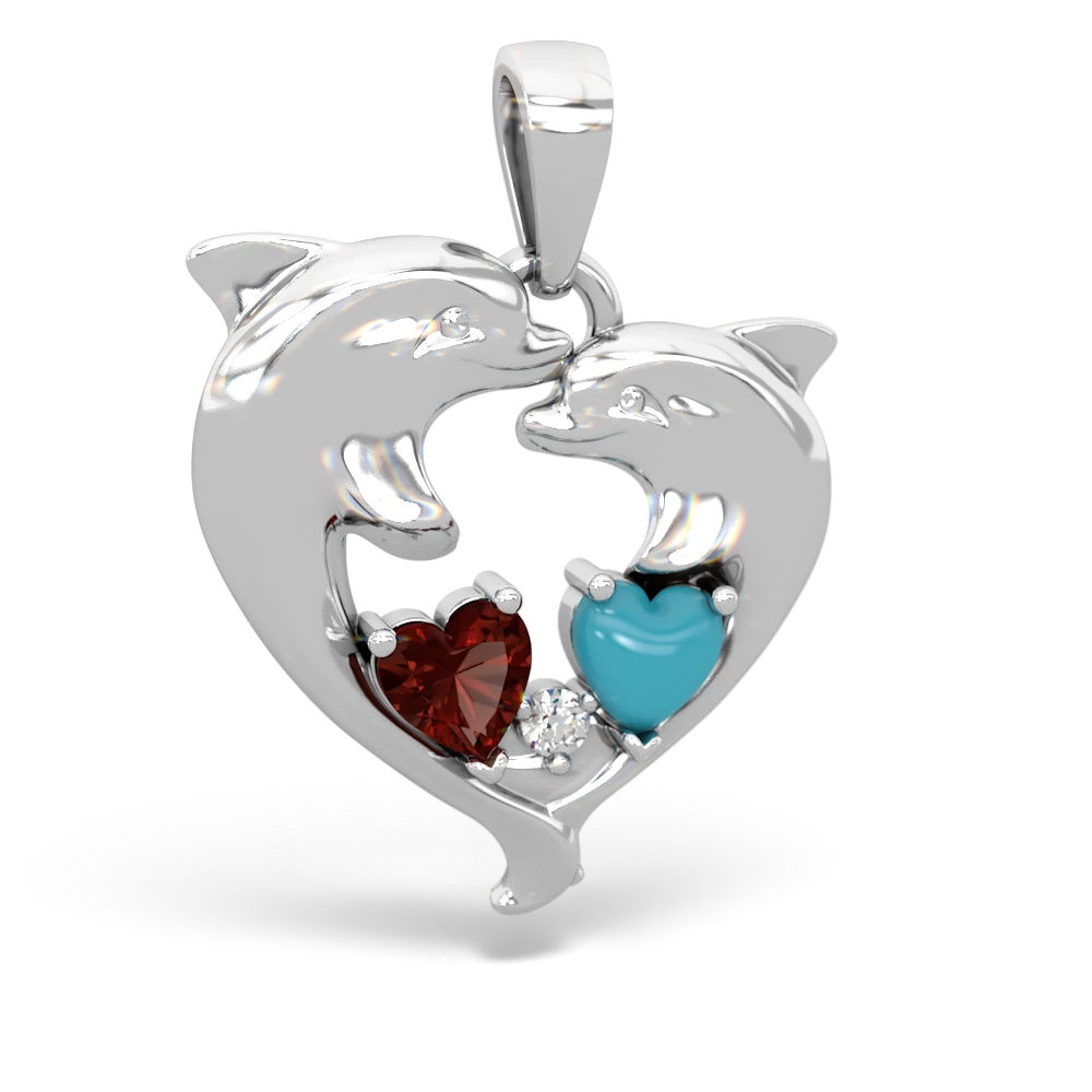 Garnet Dolphin Heart 14K White Gold pendant P5820