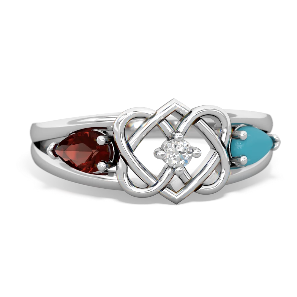 Garnet Hearts Intertwined 14K White Gold ring R5880