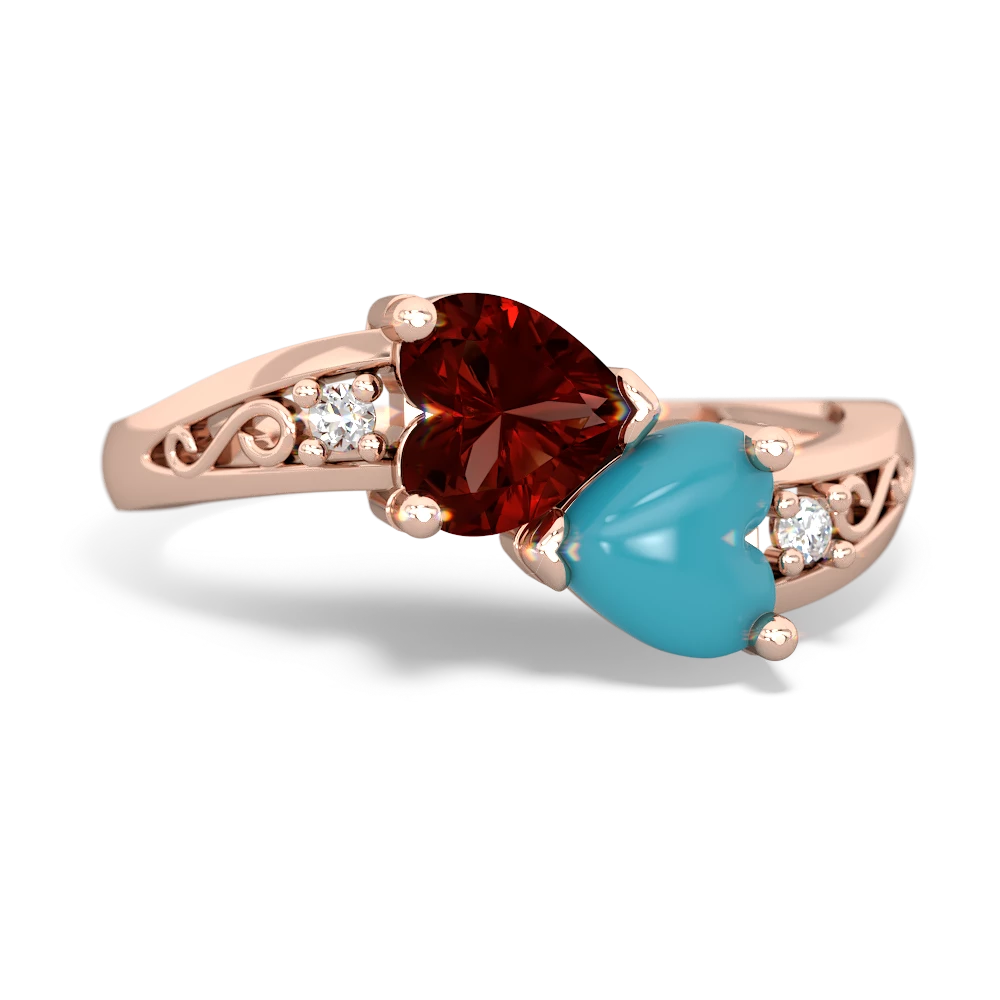 Garnet Snuggling Hearts 14K Rose Gold ring R2178