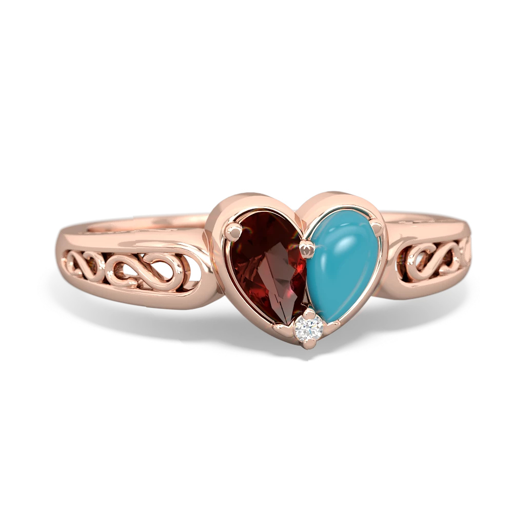 Garnet Filligree 'One Heart' 14K Rose Gold ring R5070