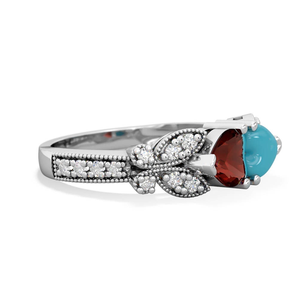 Garnet Diamond Butterflies 14K White Gold ring R5601