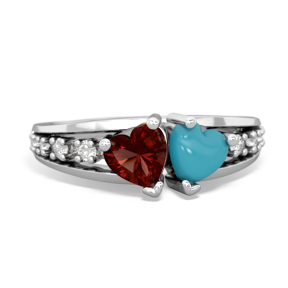 Garnet Heart To Heart 14K White Gold ring R3342