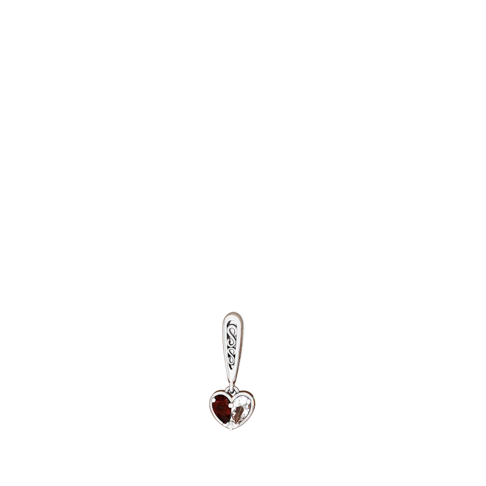 Garnet Filligree Heart 14K White Gold earrings E5070