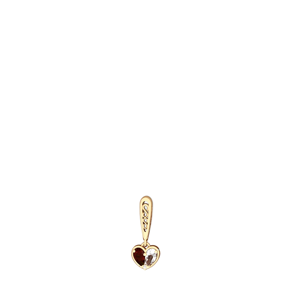 Garnet Filligree Heart 14K Yellow Gold earrings E5070