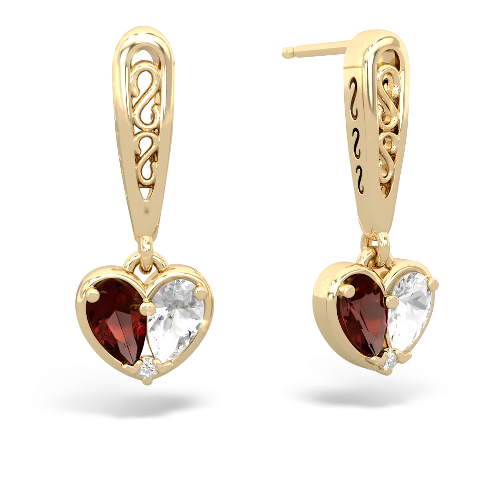 Garnet Filligree Heart 14K Yellow Gold earrings E5070