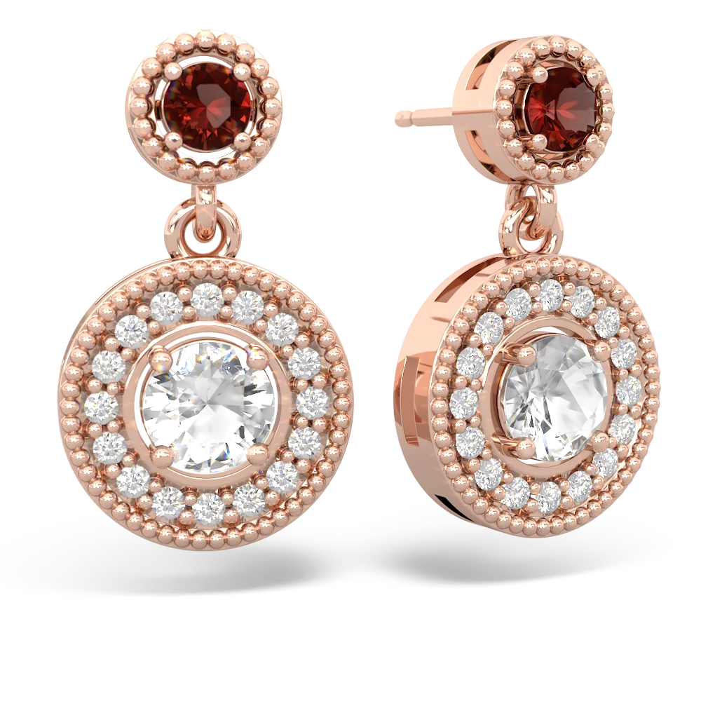 Garnet Halo Dangle 14K Rose Gold earrings E5319