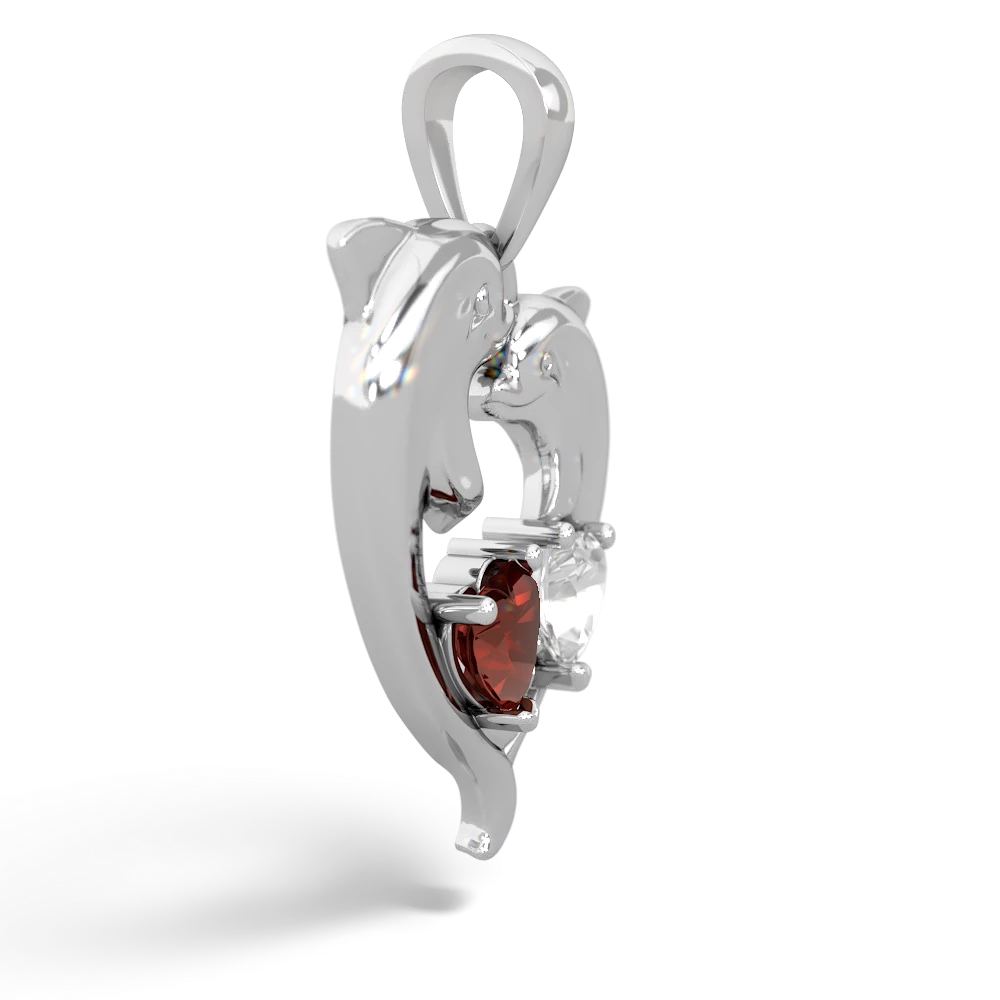 Garnet Dolphin Heart 14K White Gold pendant P5820