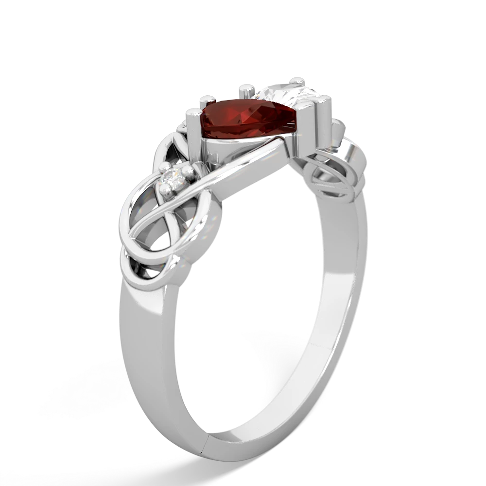 Garnet 'One Heart' Celtic Knot Claddagh 14K White Gold ring R5322