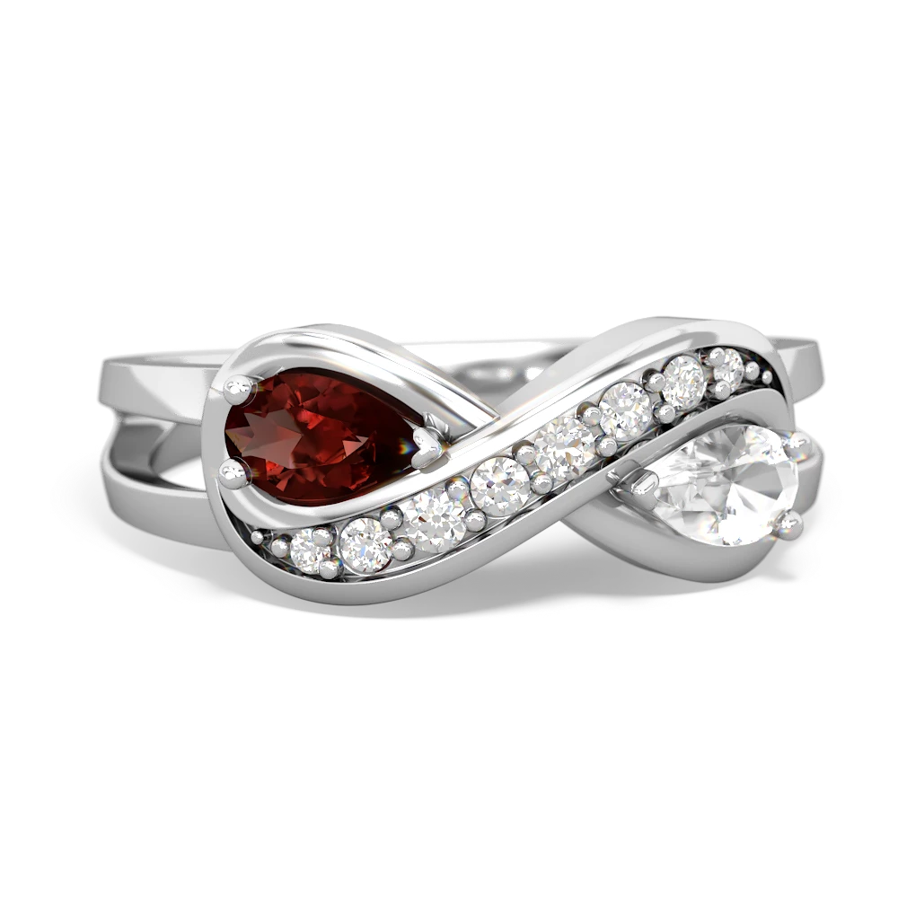 Garnet Diamond Infinity 14K White Gold ring R5390