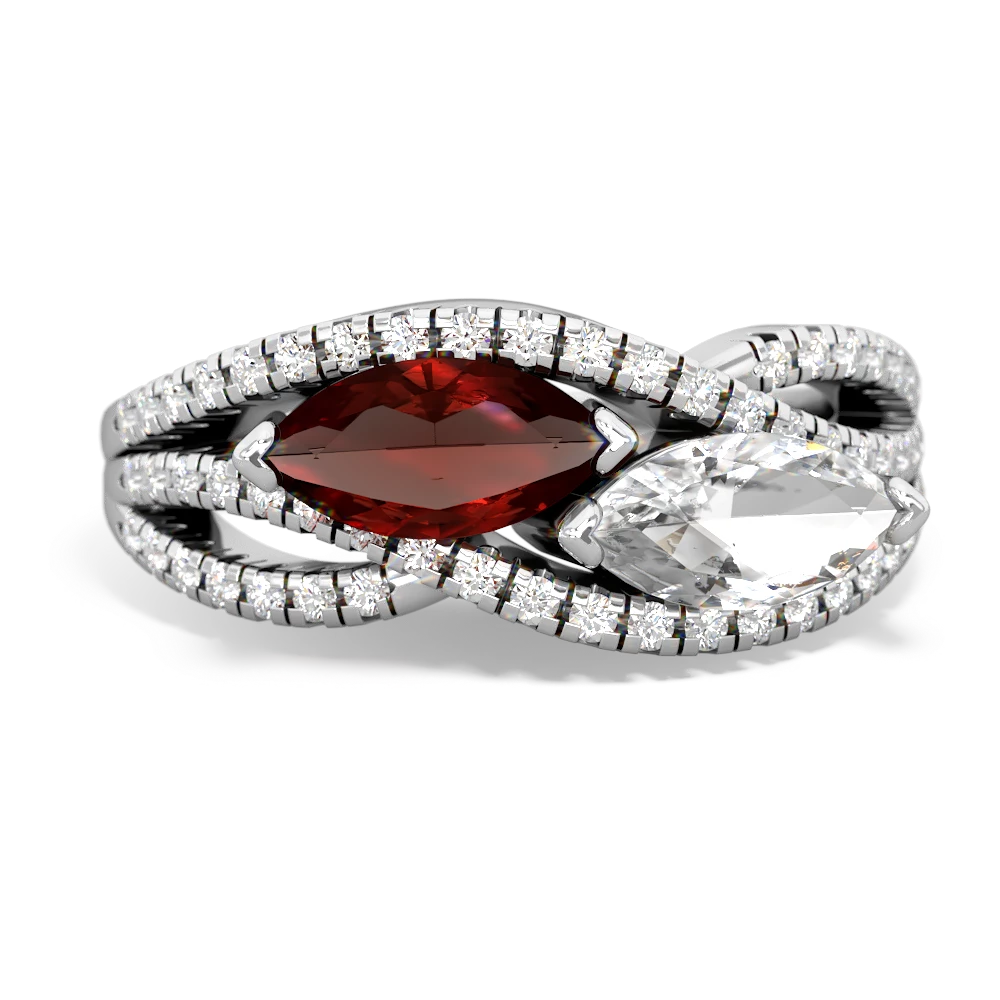 Garnet Diamond Rivers 14K White Gold ring R3070