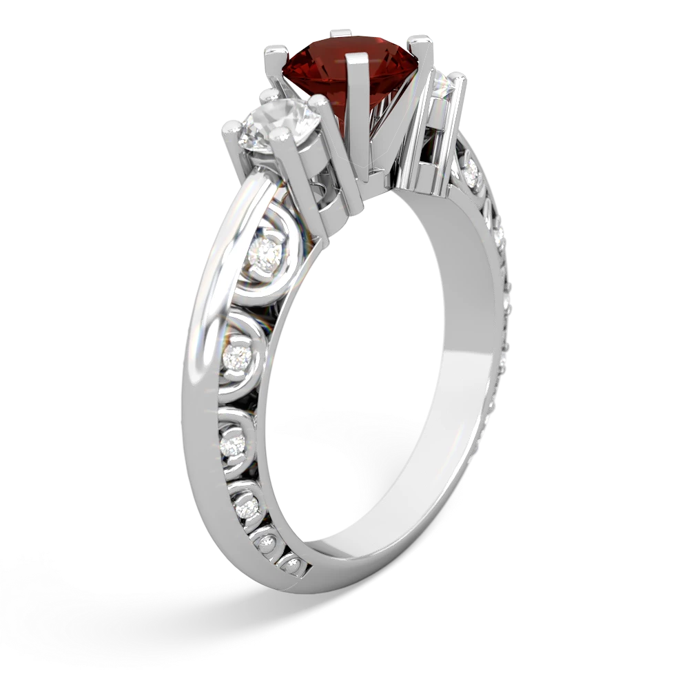 Garnet Art Deco Eternal Embrace Engagement 14K White Gold ring C2003