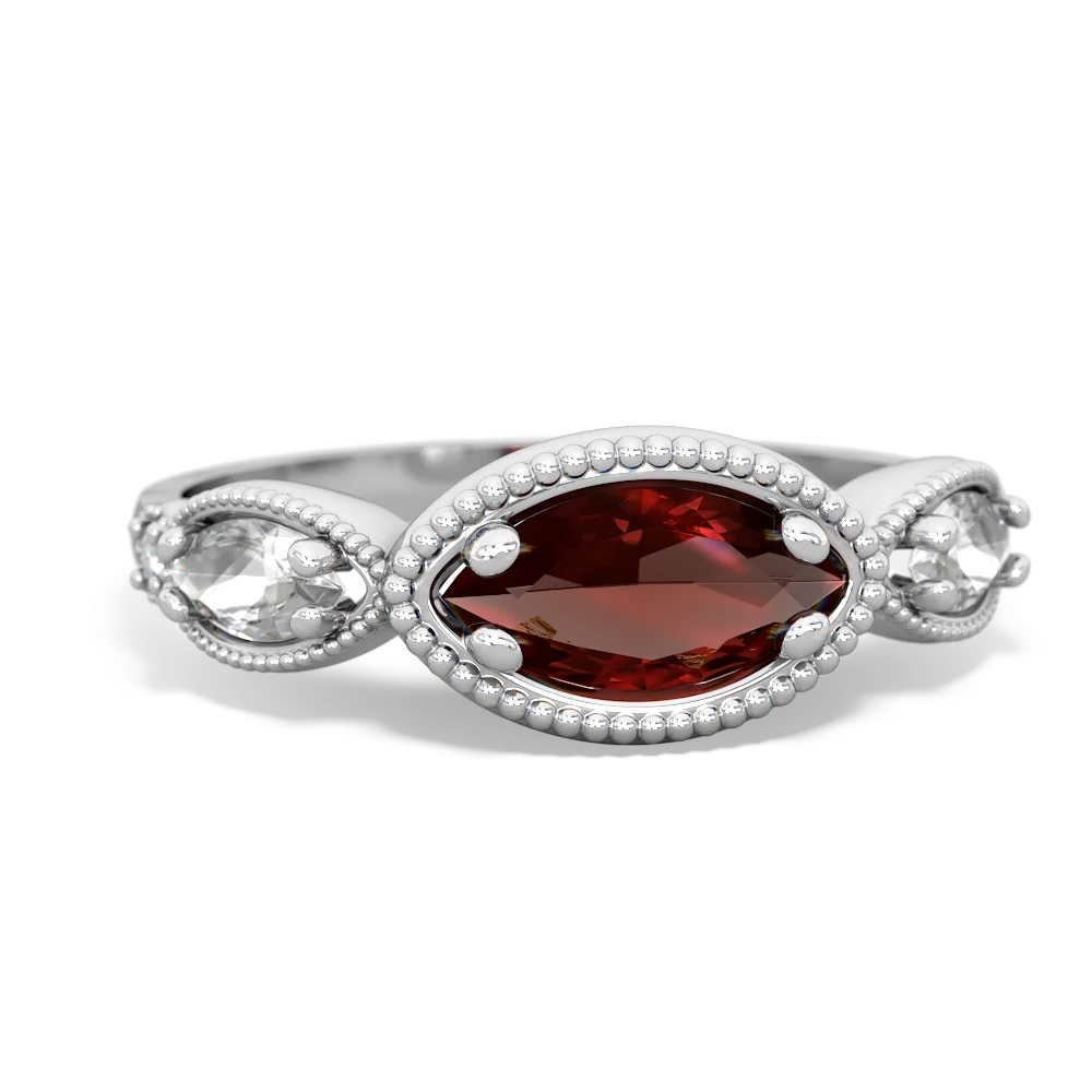 Garnet Milgrain Marquise 14K White Gold ring R5700