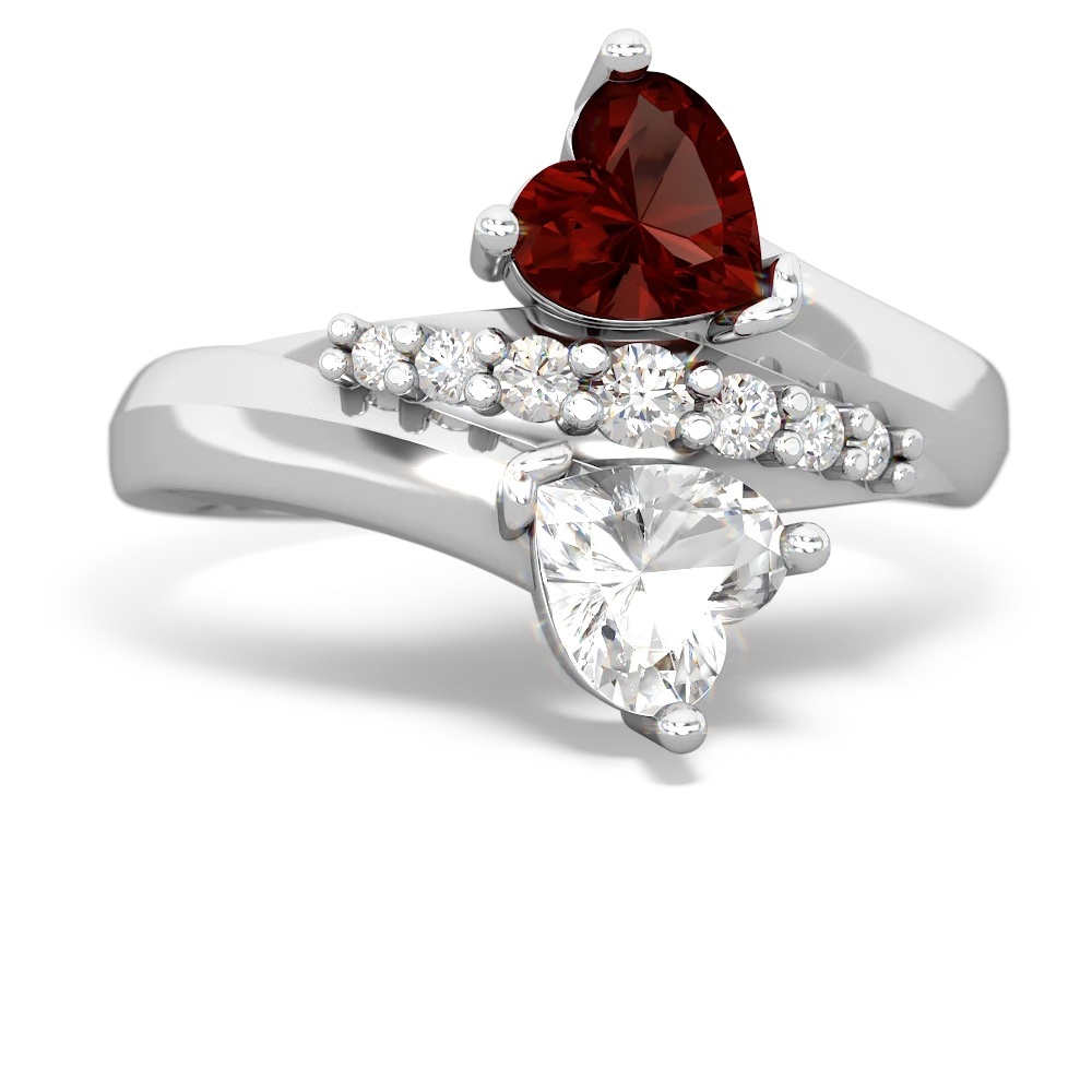 Garnet Heart To Heart 14K White Gold ring R2064