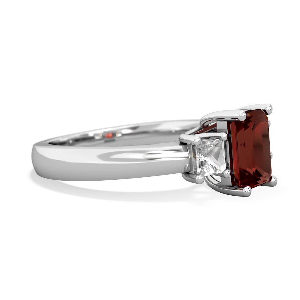 Garnet Three Stone Emerald-Cut Trellis 14K White Gold ring R4021