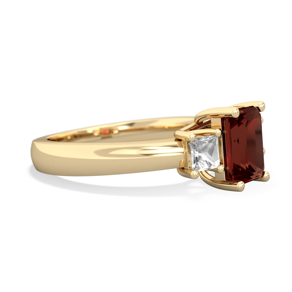 Garnet Three Stone Emerald-Cut Trellis 14K Yellow Gold ring R4021