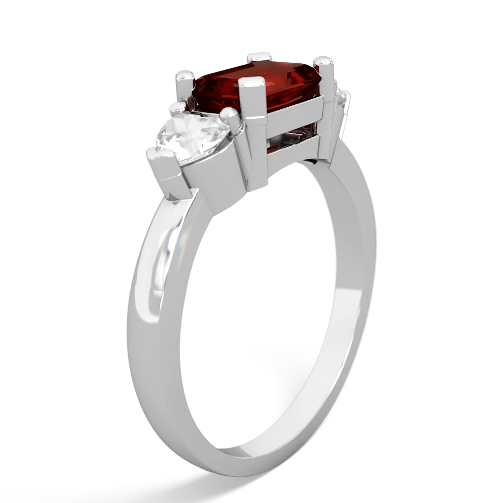 Garnet Three Stone 14K White Gold ring R5235