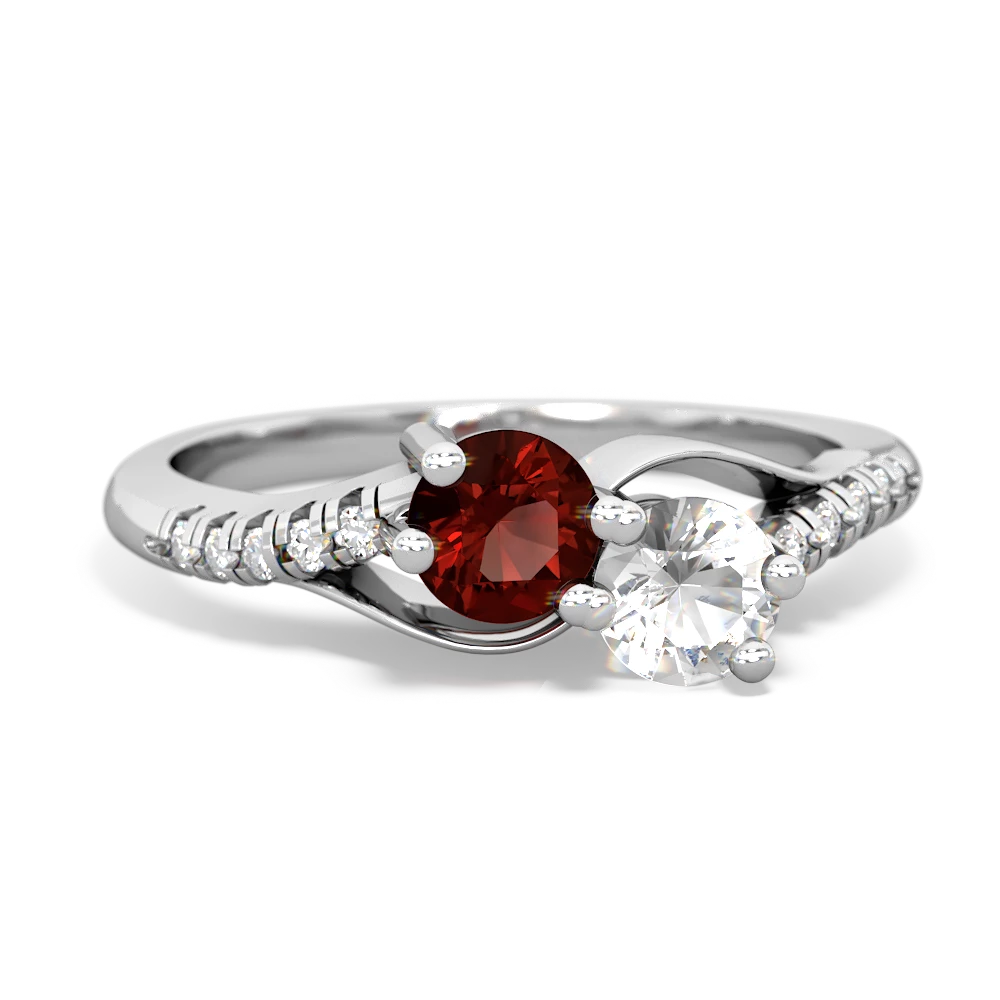 Garnet Infinity Pave Two Stone 14K White Gold ring R5285