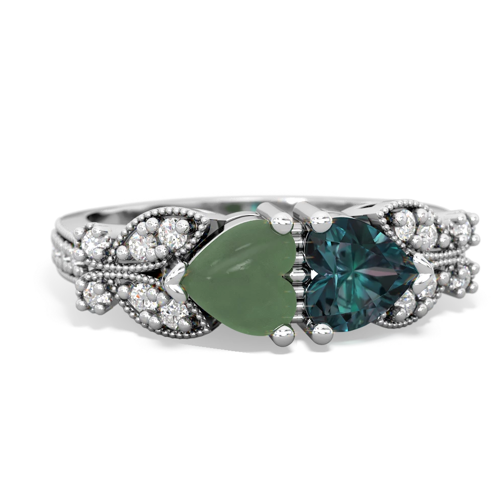 Jade Diamond Butterflies 14K White Gold ring R5601