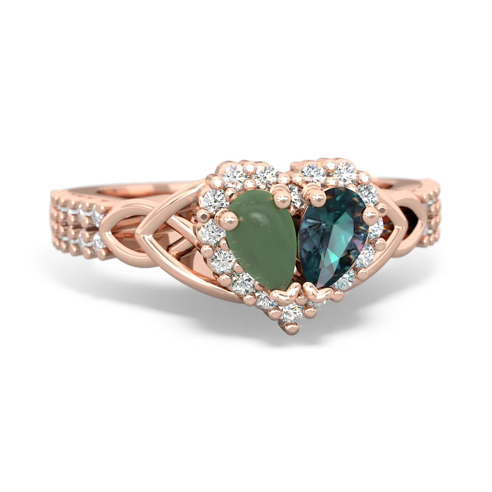 Jade Celtic Knot Two Hearts As One 14K Rose Gold ring R2644HRT