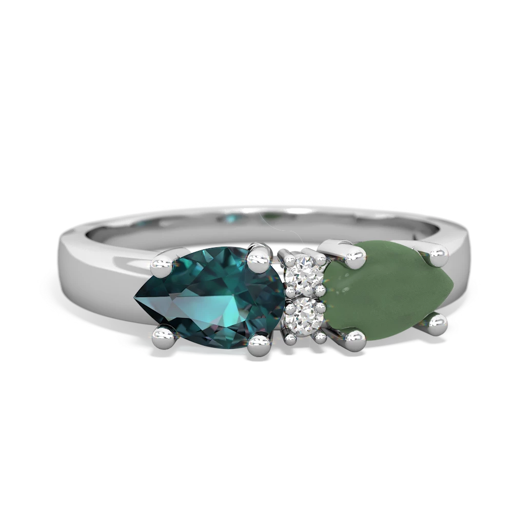 Jade Pear Bowtie 14K White Gold ring R0865