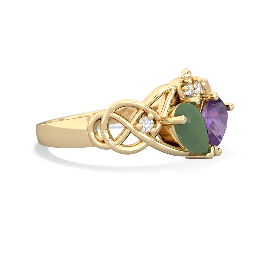 Jade 'One Heart' Celtic Knot Claddagh 14K Yellow Gold ring R5322