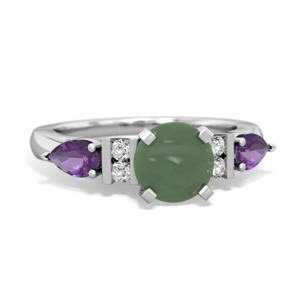 Jade 6Mm Round Eternal Embrace Engagement 14K White Gold ring R2005