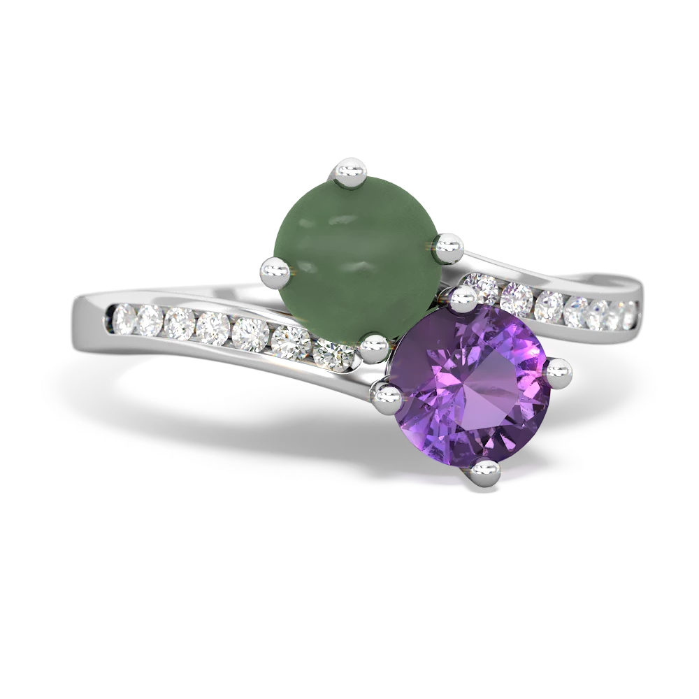 Jade Channel Set Two Stone 14K White Gold ring R5303