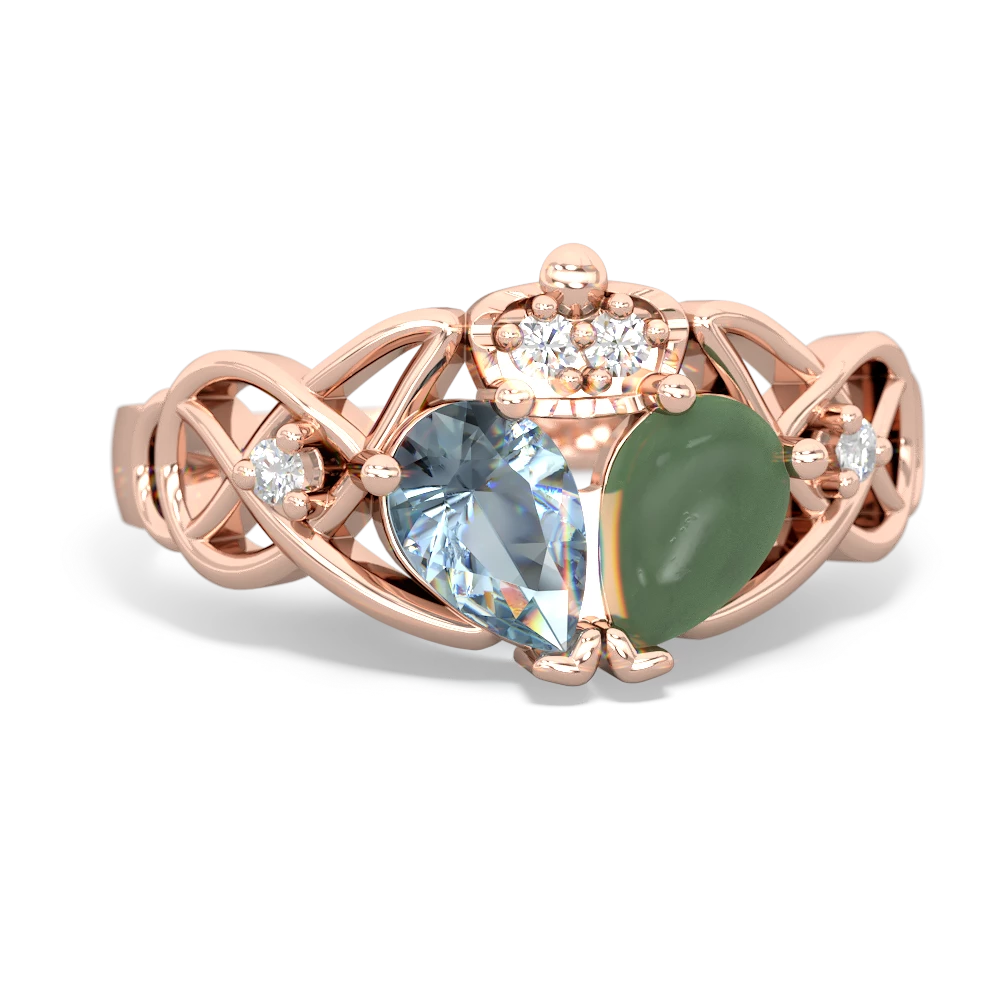 Jade 'One Heart' Celtic Knot Claddagh 14K Rose Gold ring R5322