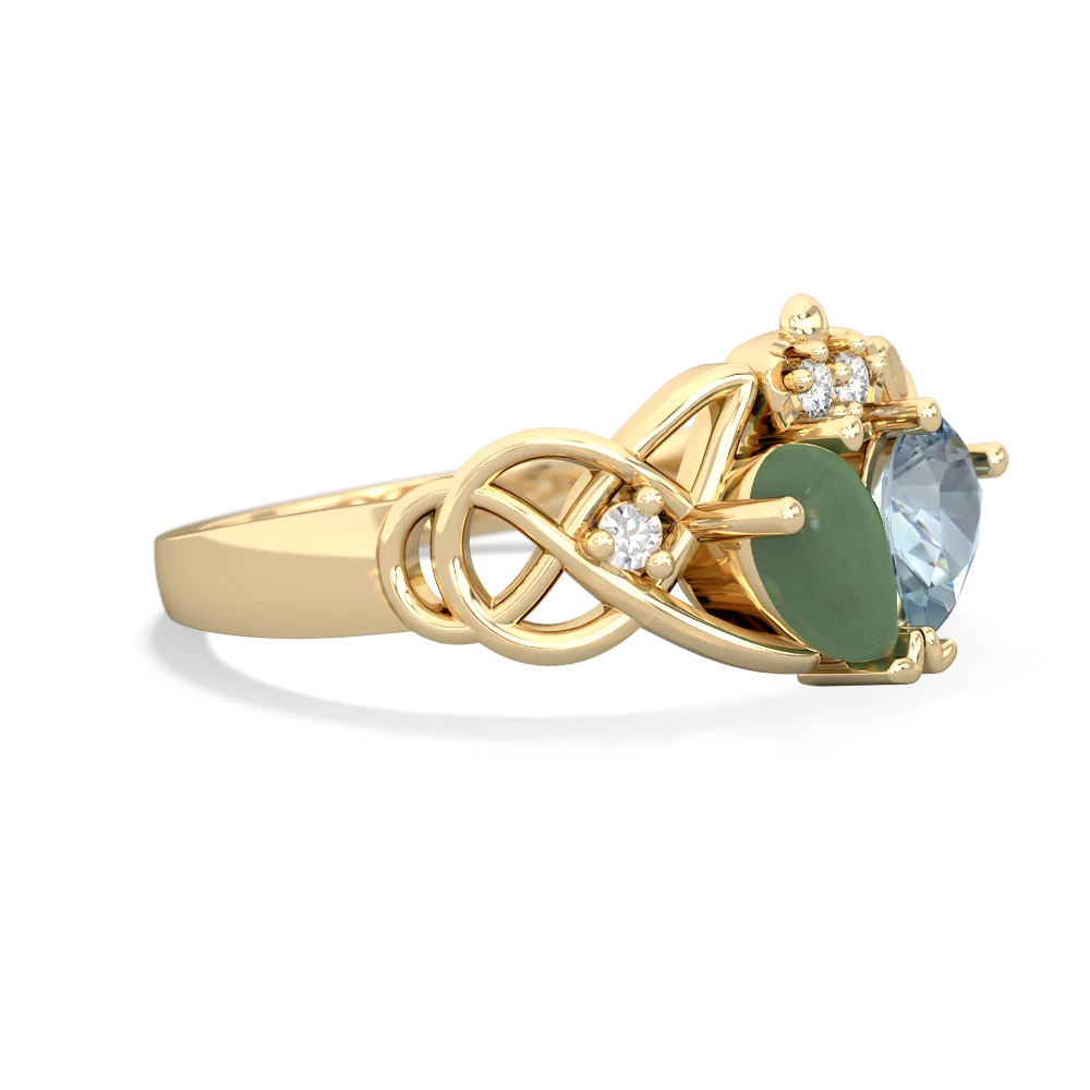 Jade 'One Heart' Celtic Knot Claddagh 14K Yellow Gold ring R5322