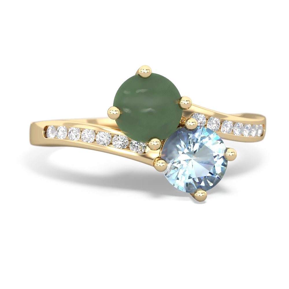 Jade Channel Set Two Stone 14K Yellow Gold ring R5303