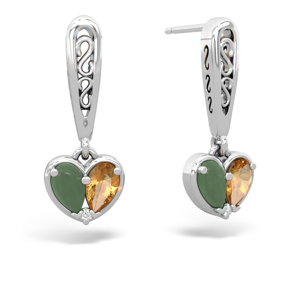 Jade Filligree Heart 14K White Gold earrings E5070