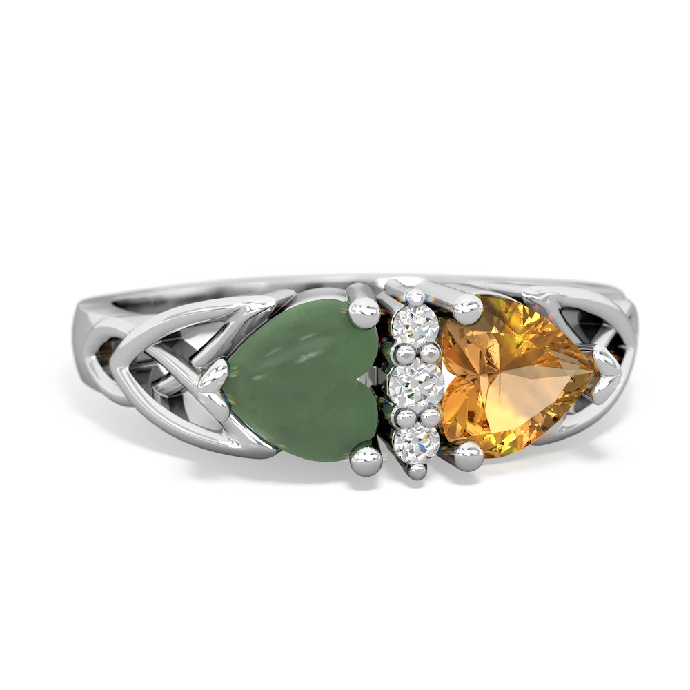 Jade Celtic Knot Double Heart 14K White Gold ring R5040